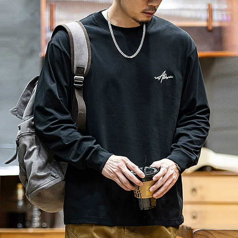ASAYUKI | 刺繍入り長袖ルーズラウンドネックTシャツ P0518