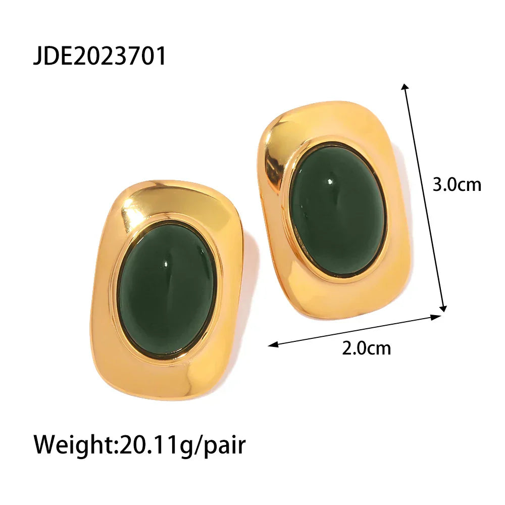 ヴィンテージ 18K ゴールドメッキ グリーンオパール オーバルピアス