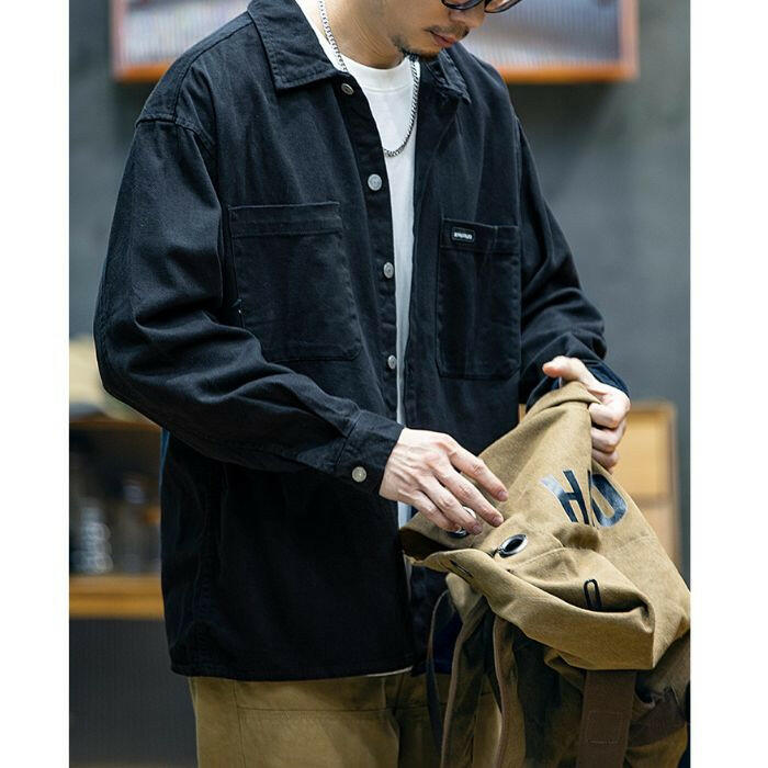 AKINOSUKE | コットン長袖ルーズカジュアルシャツ P0523