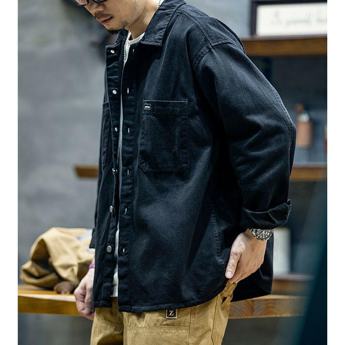 AKINOSUKE | コットン長袖ルーズカジュアルシャツ P0523