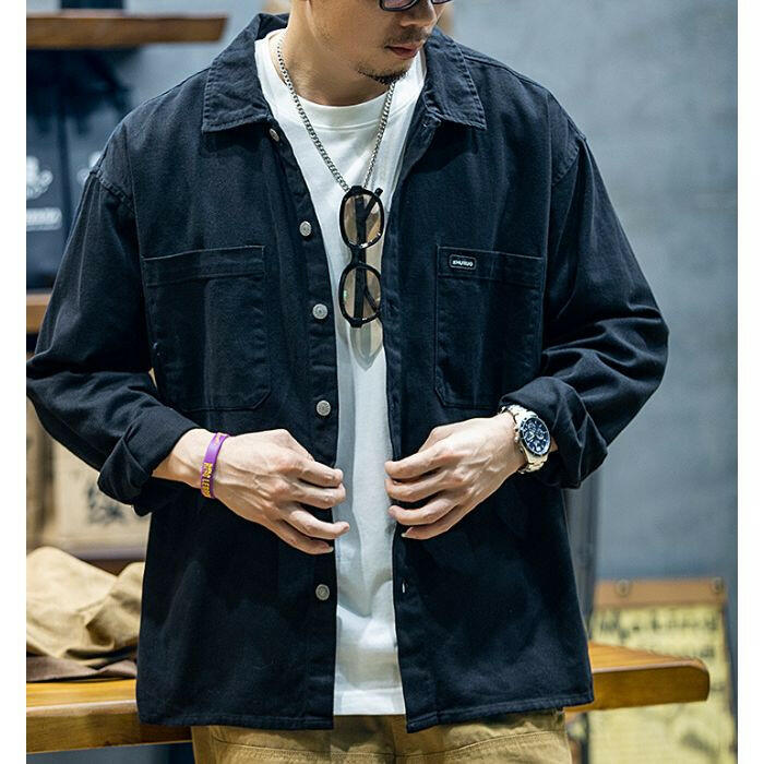 AKINOSUKE | コットン長袖ルーズカジュアルシャツ P0523
