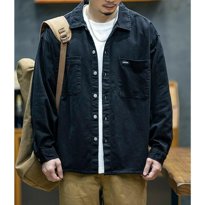 AKINOSUKE | コットン長袖ルーズカジュアルシャツ P0523