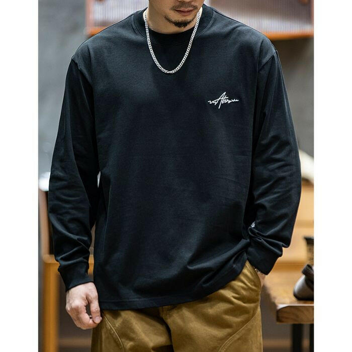 ASAYUKI | 刺繍入り長袖ルーズラウンドネックTシャツ P0518