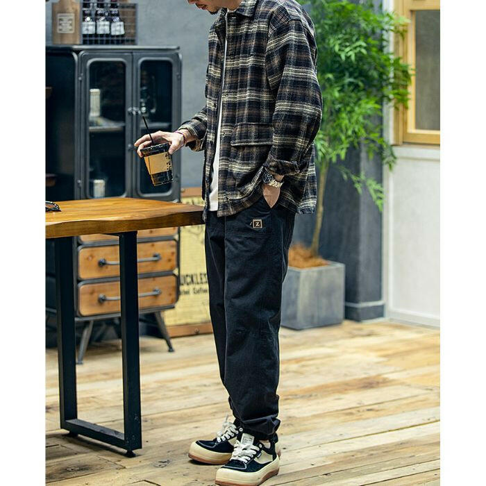 ENSHIN | コットン長袖ルーズチェックシャツ P0525