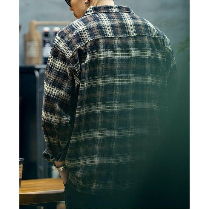 ENSHIN | コットン長袖ルーズチェックシャツ P0525