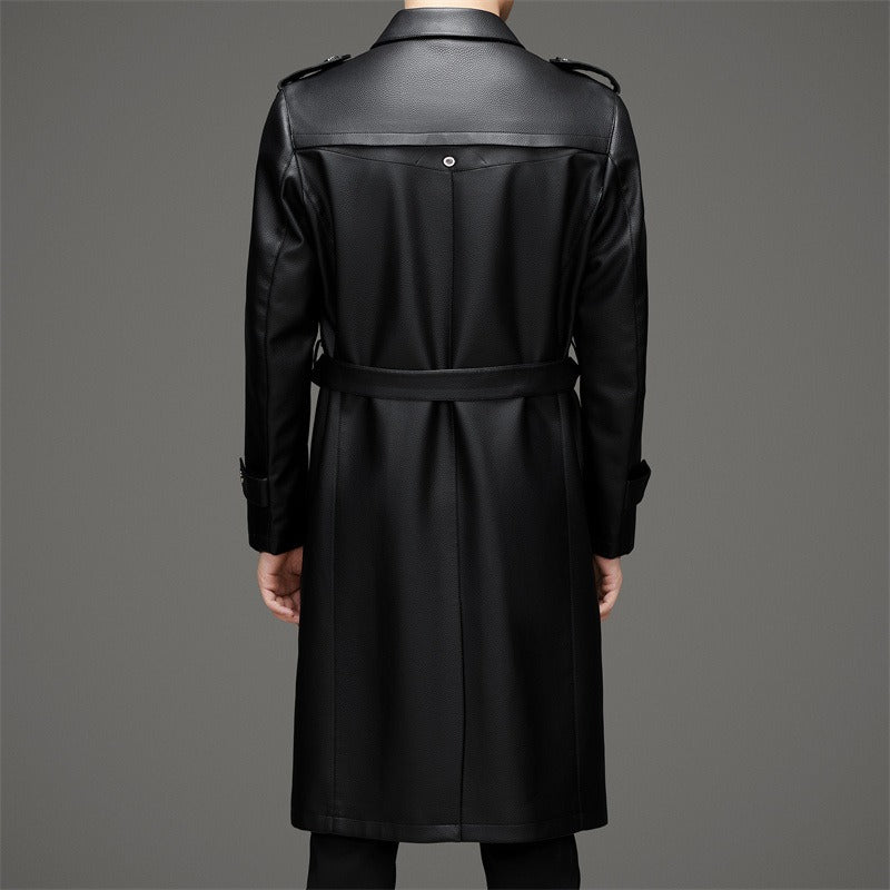 Marcello | メンズトレンチコート – スリムフィット – レザー構造 – シングルボタン – ロング丈