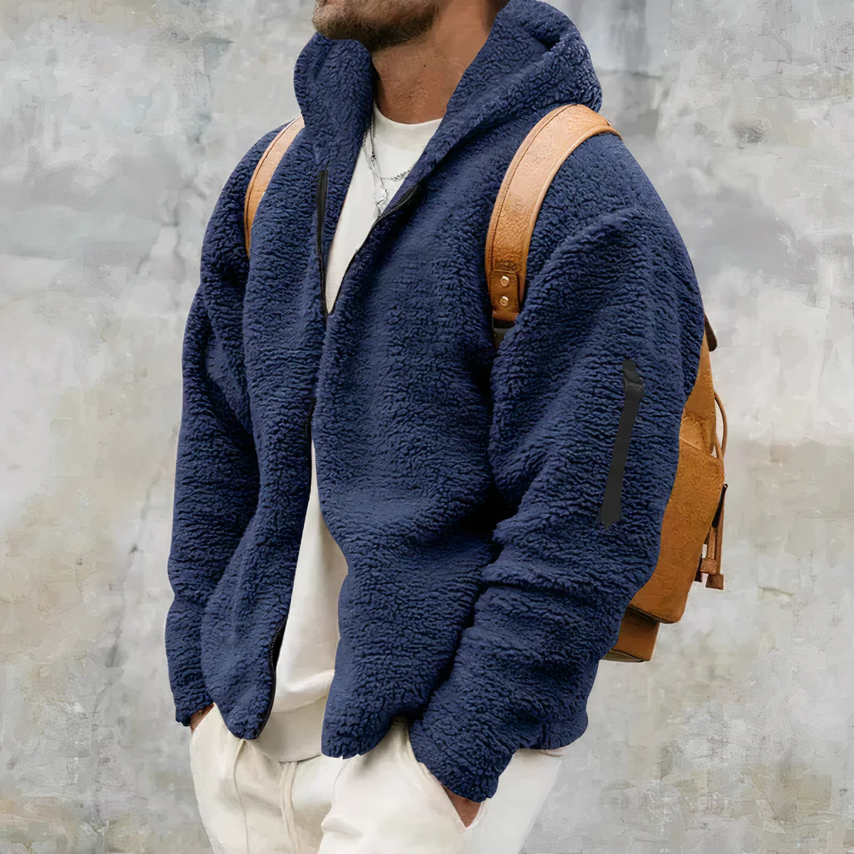 Filippo | メンズフーディ – リラックスフィット – テクスチャーフリース – フルジップフード – サイドポケット