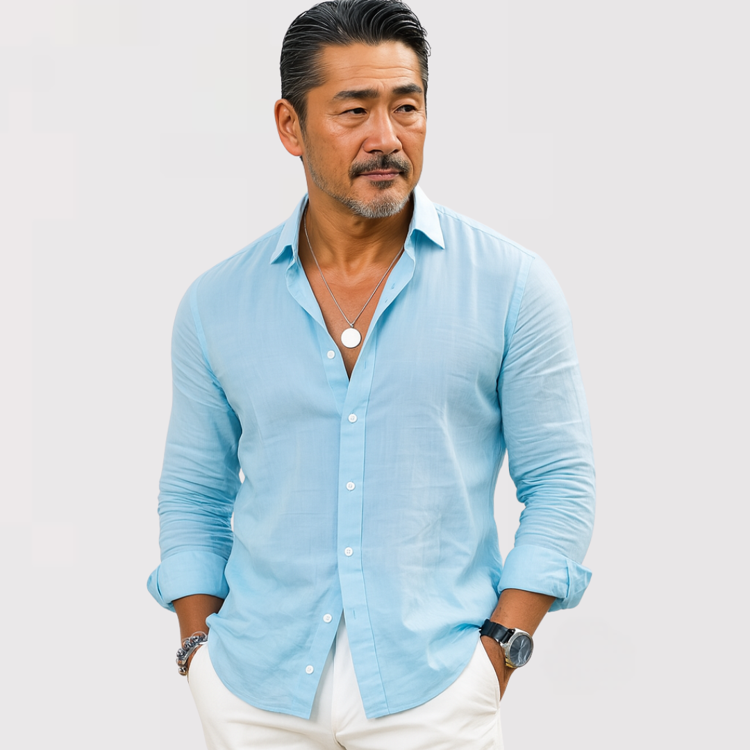 メンズ リネン長袖シャツ — 軽量通気性のナチュラルリラックスカジュアルスタイル