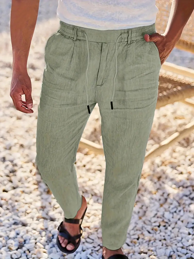 TOSHINORI | ドローストリング付きリネンワイドパンツ