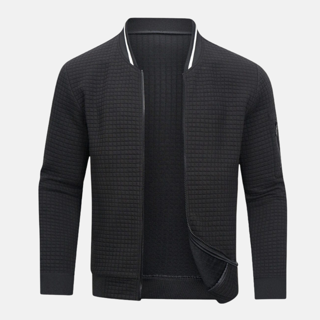 Fausto | メンズボンバージャケット – スリムフィット – 編み目テクスチャー – リブ襟 – ジッパー付き袖ポケット
