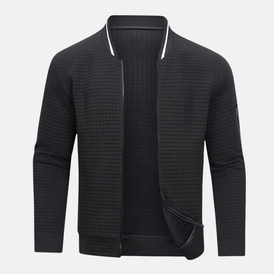 Fausto | メンズボンバージャケット – スリムフィット – 編み目テクスチャー – リブ襟 – ジッパー付き袖ポケット