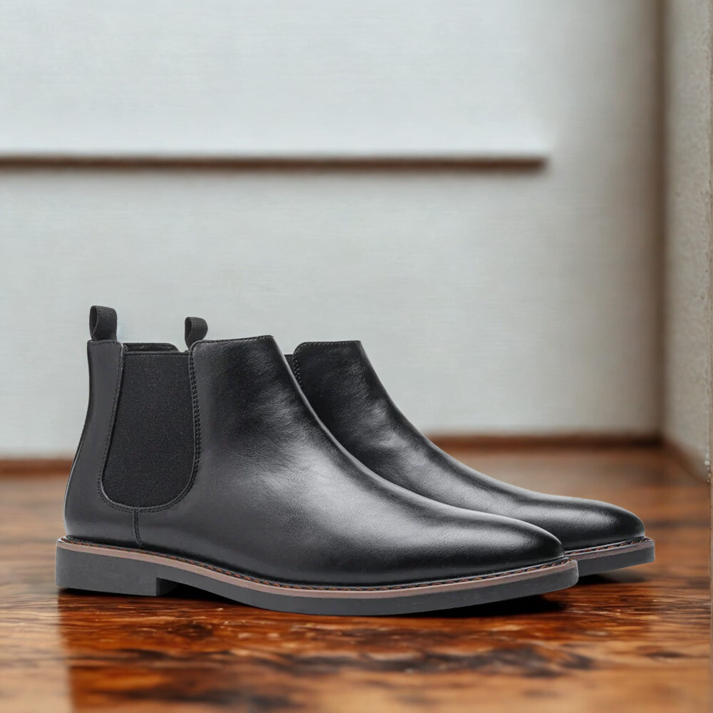 Jacopo | メンズ チェルシーブーツ – レザー – アーモンドトゥ – エラスティックサイド – ローヒール