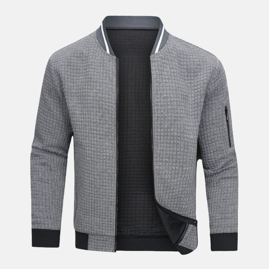 Fausto | メンズボンバージャケット – スリムフィット – 編み目テクスチャー – リブ襟 – ジッパー付き袖ポケット
