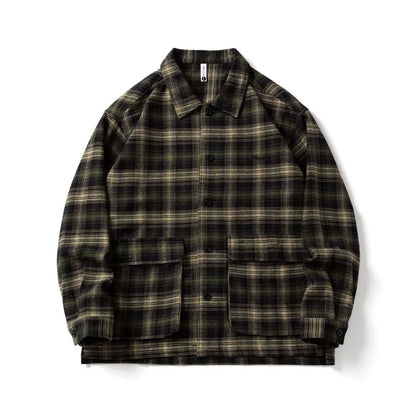 ENSHIN | コットン長袖ルーズチェックシャツ P0525