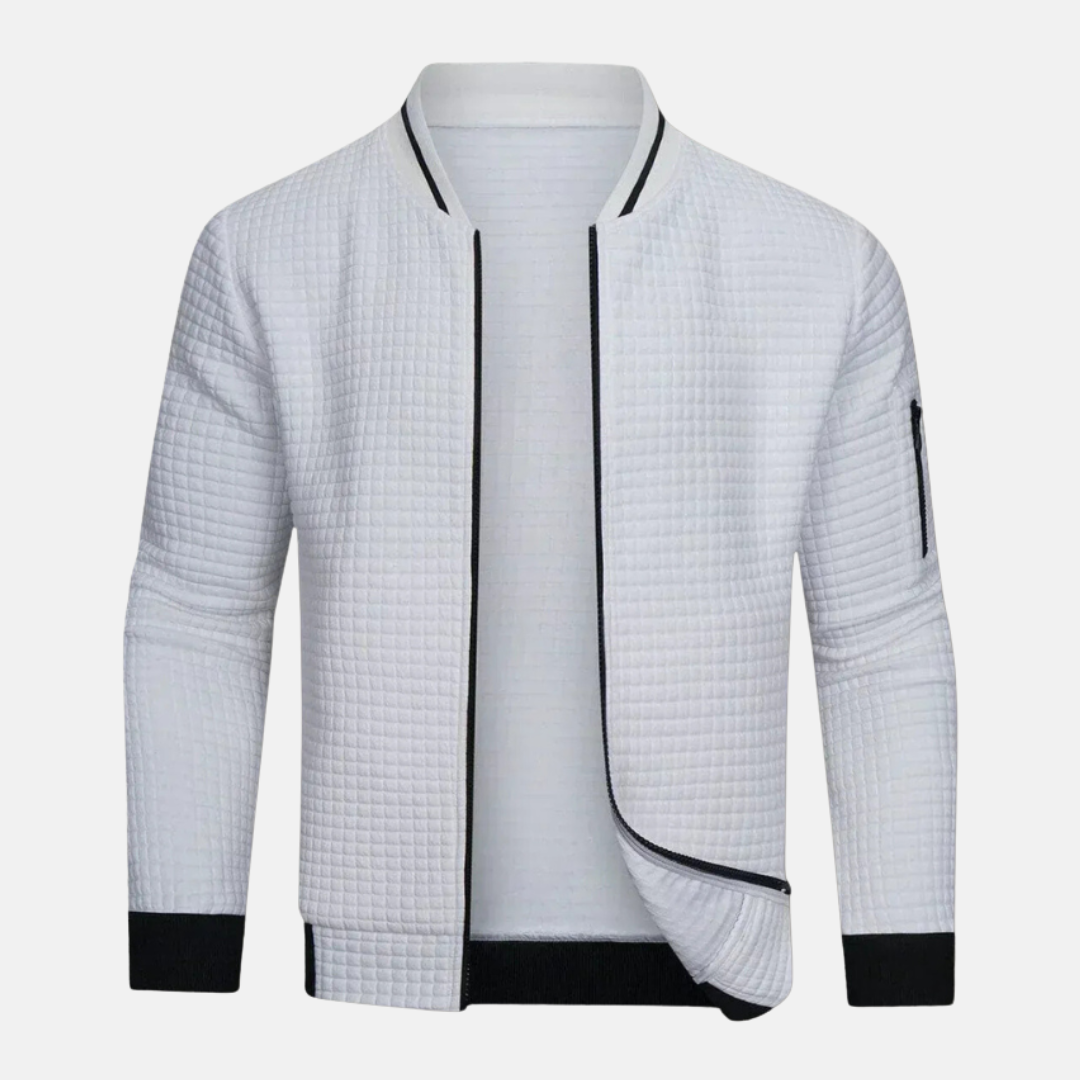Fausto | メンズボンバージャケット – スリムフィット – 編み目テクスチャー – リブ襟 – ジッパー付き袖ポケット