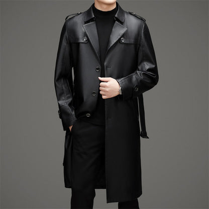 Marcello | メンズトレンチコート – スリムフィット – レザー構造 – シングルボタン – ロング丈