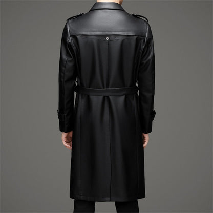Marcello | メンズトレンチコート – スリムフィット – レザー構造 – シングルボタン – ロング丈