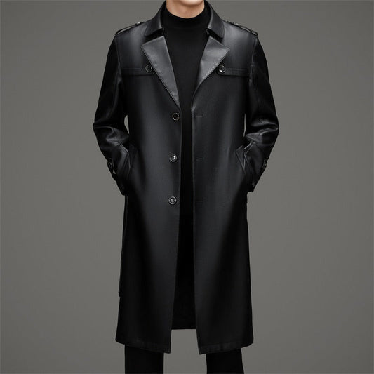 Marcello | メンズトレンチコート – スリムフィット – レザー構造 – シングルボタン – ロング丈
