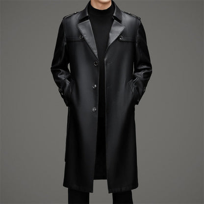 Marcello | メンズトレンチコート – スリムフィット – レザー構造 – シングルボタン – ロング丈